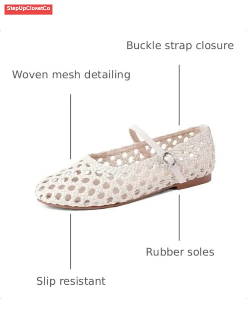 Mary Jane Mesh Ballet Flats Round Toe Buckle Strap Faux Leather